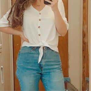 Anthropologie Lace Inset Front Tie Boho Top Medium